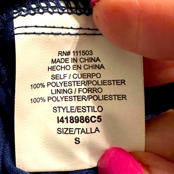 Women’s As U Wish Navy Blue And Cream‎ Floral Short Sleeve Dress Size S Lined - Picture 7 of 7